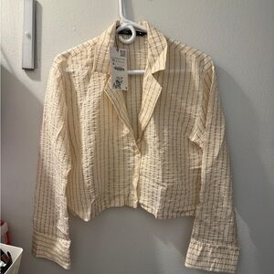 Zara Striped Cream Button-Up Shirt